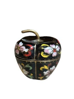 Vintage Trinket Box Mini Enamel Cloisonne Apple Shaped Grandmillenial